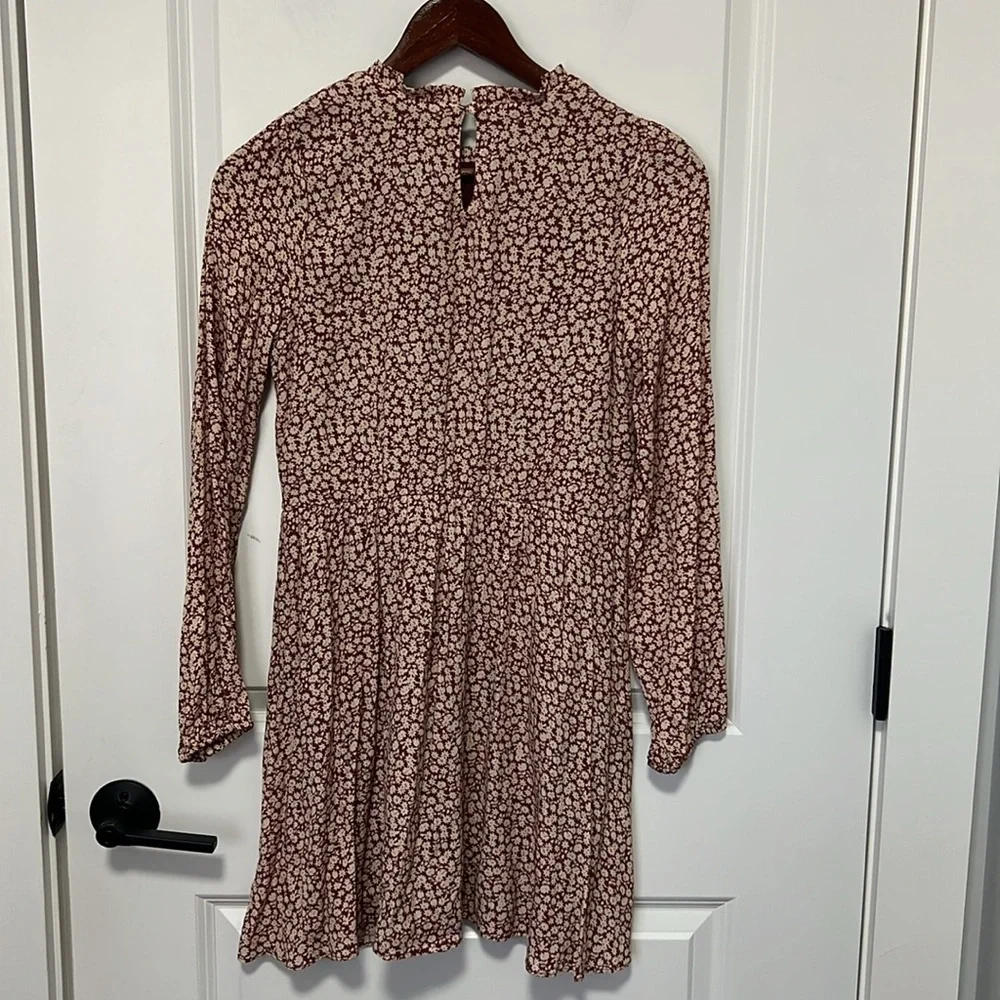 GB Girls Floral Print Knee Length Burgundy Long Sleeve Dress size XL - Picture 7 of 8